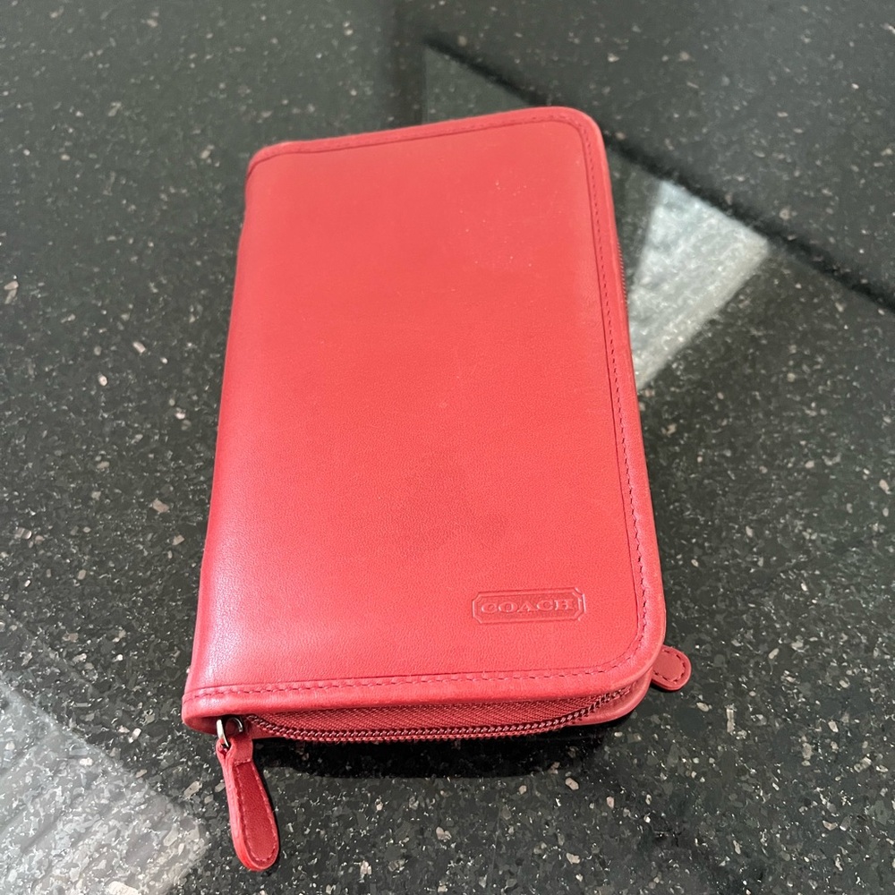 Coach Red Zip-Around Leather Wallet